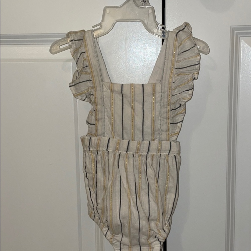Gold and navy ruffle romper
